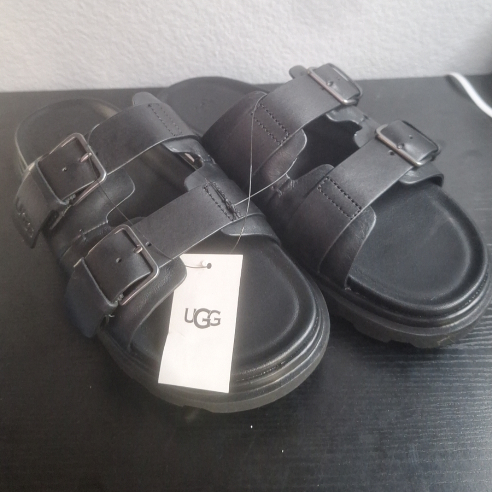 MENS US 8 UGG Capitola Buckle Slide Black Full-Grain Leather Sandal EUR 41